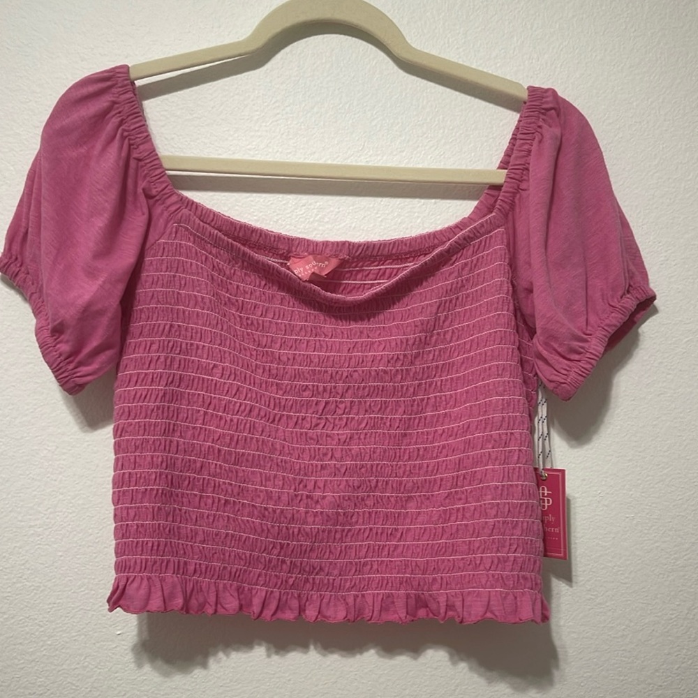 Simply Southern Pink Off-Shoulder Cropped Top Size X-LARGE NWT